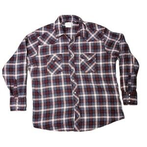 Vintage Wrangler Men's Plaid Pearl Snap Western Flannel Shirt Long Sleeve XL